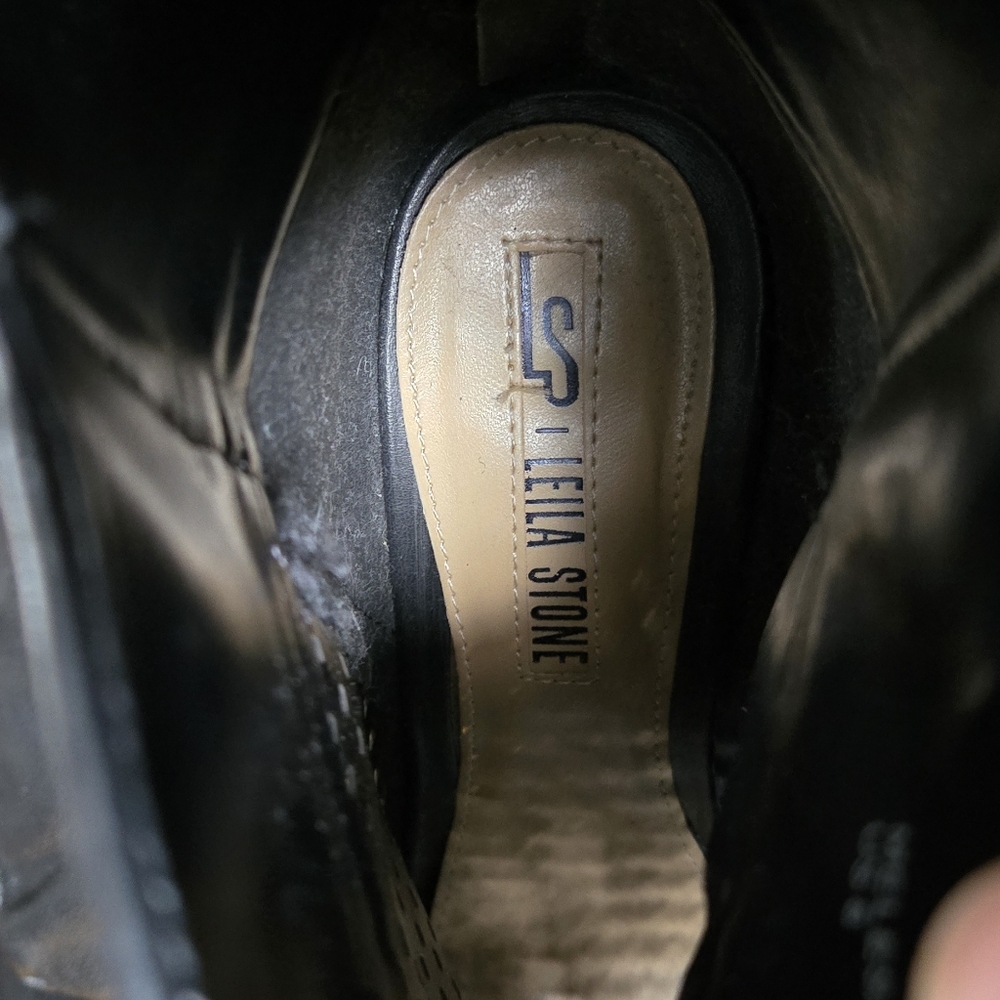 Leila Stone Black Peep Toe Ankle Boots "Melesa" Sz8 - Picture 5 of 6